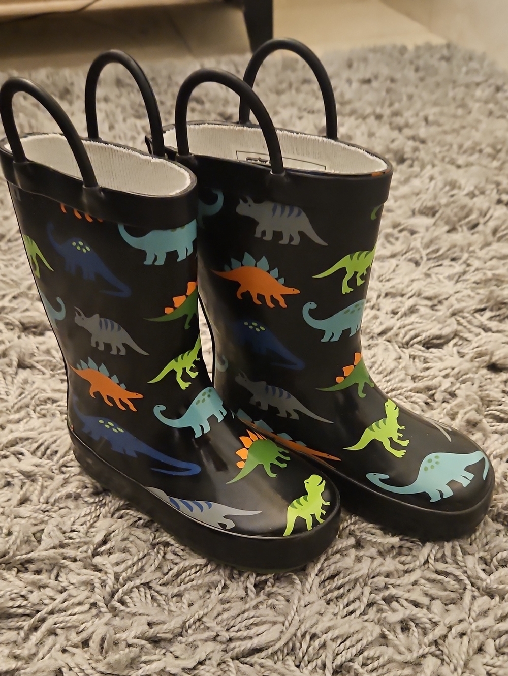 Kids Black Dinosaur Rain Boots - Multicolor Dino Print